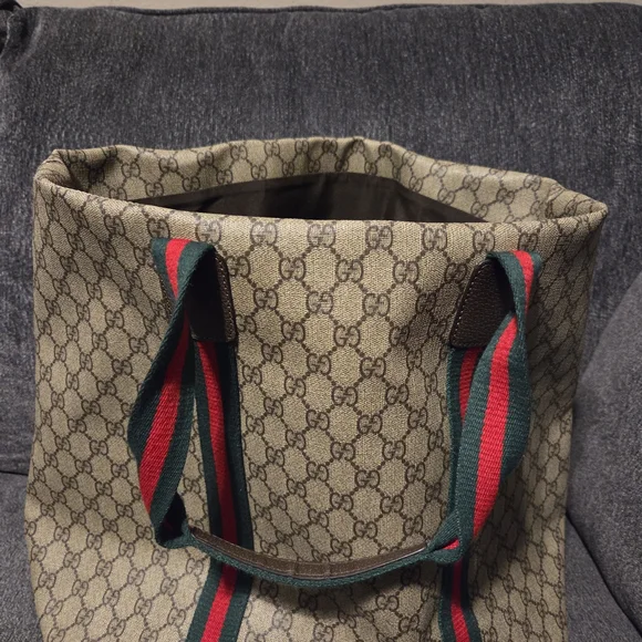 Tender GG Supreme Monogram Textured Dollar Calfskin Web Tote. - Picture 3 of 14